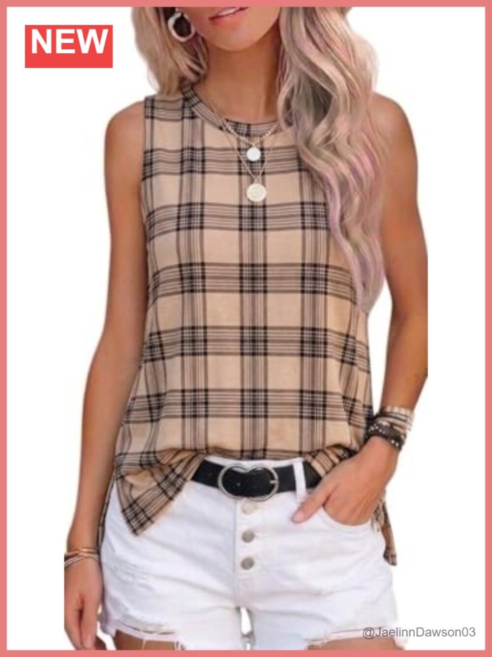Women's Sleeveless Heart Print Tunic Tank Top Crew Neck Casual Blouse